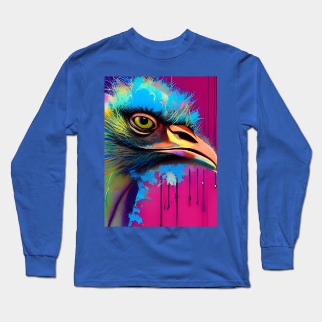 Colorful Emu Head Long Sleeve T-Shirt by Chance Two Designs